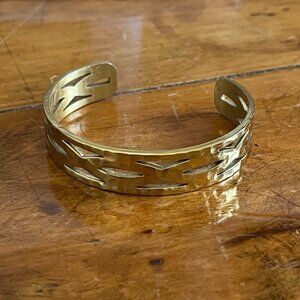 Rustic Cuff Signed Brass Bangle Cuff Bracelet Geometric Cutouts NWOT